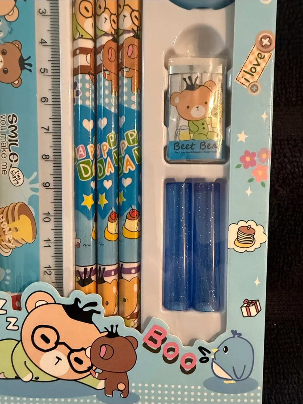 Blue Bear Kids Stationery Set - Pencil, Ruler & Sharpener